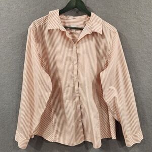 Chico's Button Down‎ Blouse Top Womens 4 Striped Orange White 100% cotton XXL
